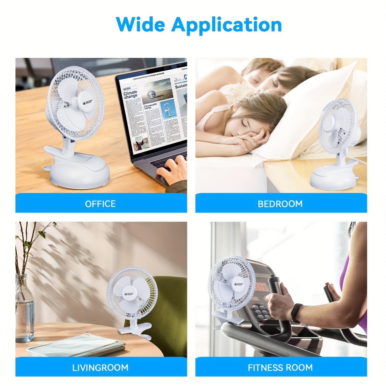 8-Inch Turbo Fans\u002F6 Inch Clip Fan for Bedroom, 3 Speed Table Fan with Adjustable Tilt