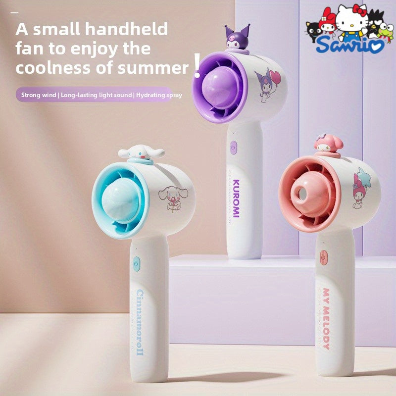 Sanrio Portable Handheld Mist Fan & Humidifier - Cute Purple & White Personal Cooling Device with Quiet Operation