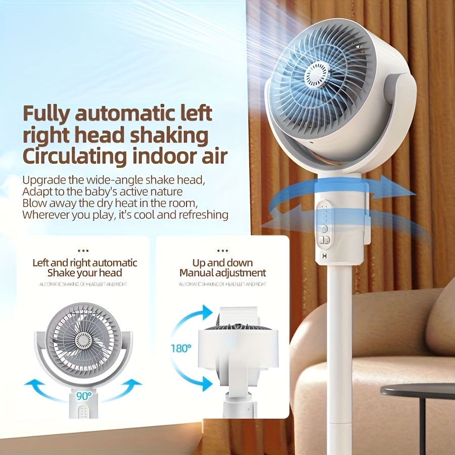 3-in-1 Vertical Fan, 90°+ 180° Oscillation, 5-Speed Settings, Type-C Charging Port