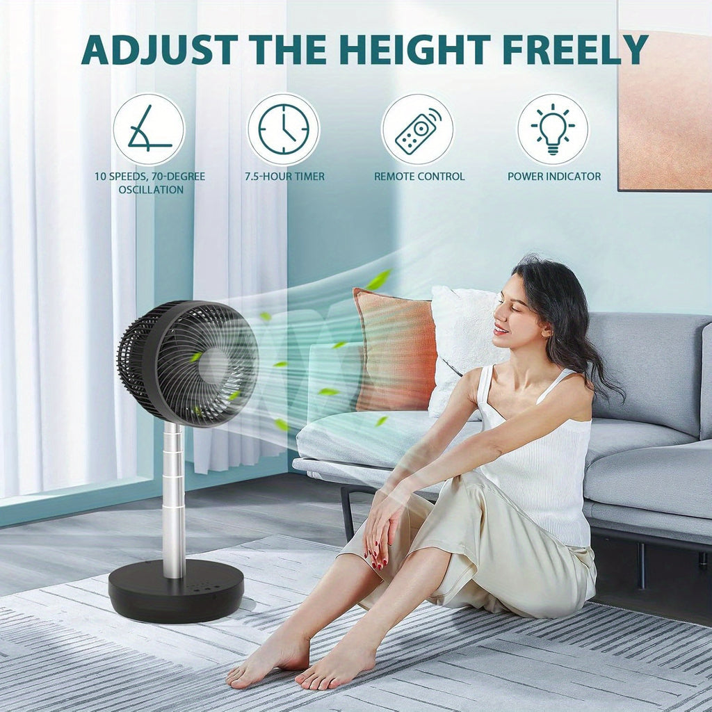 Oscillating Fan Portable Foldable Pedestal Fan - Rechargeable Battery Standing Table Fan with