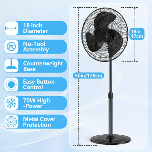 16\u002F18-Inch Pedestal Stand Fan - Quiet 3-Speed Operation, Adjustable Tilt And Height