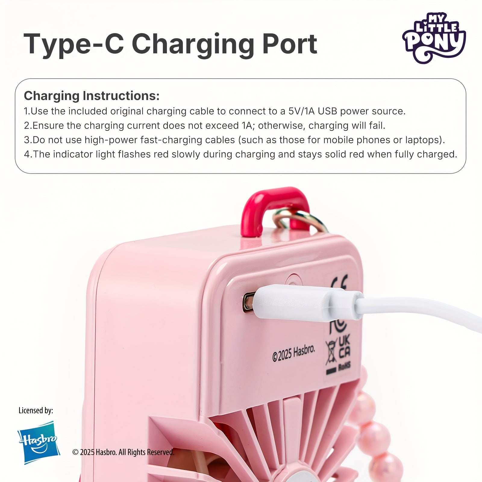 My Little Pony Portable Mini Fan with USB, 3-speed Adjustable Wind Modes, Lightweight Design