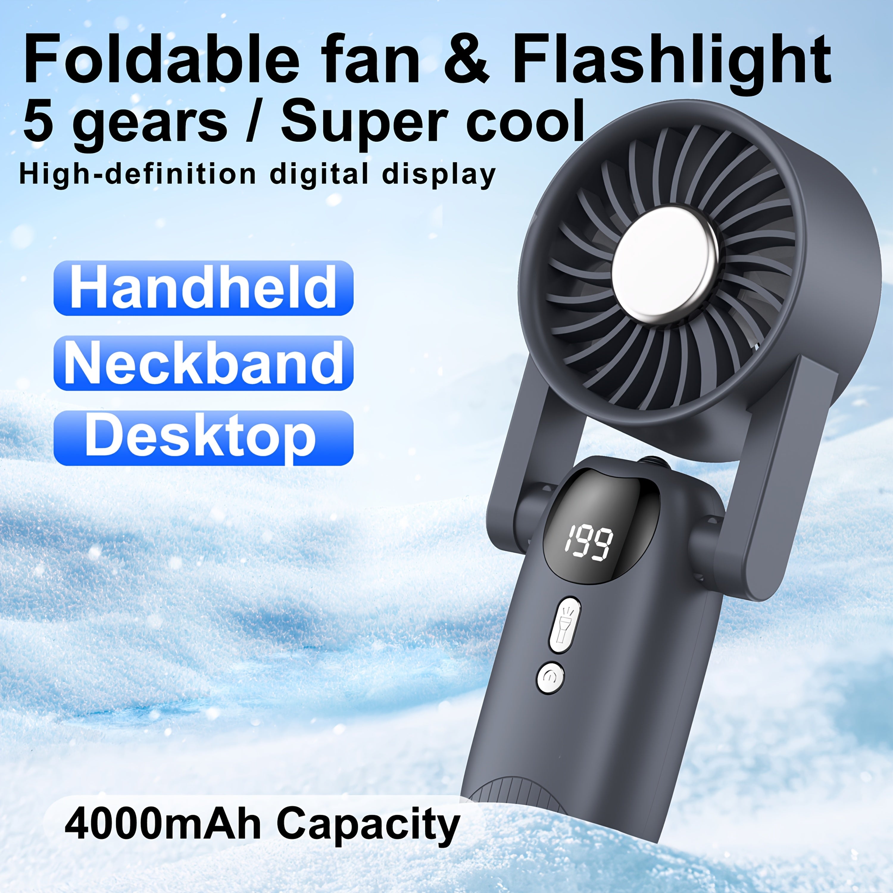 Foldable Digital Display Mini Fan, Essential for Outdoor Office & Students