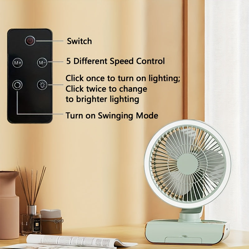 Sleek High-End Intelligent Desktop Fan with Multifunctional Lamp, Wall-Mountable & Hanging Design