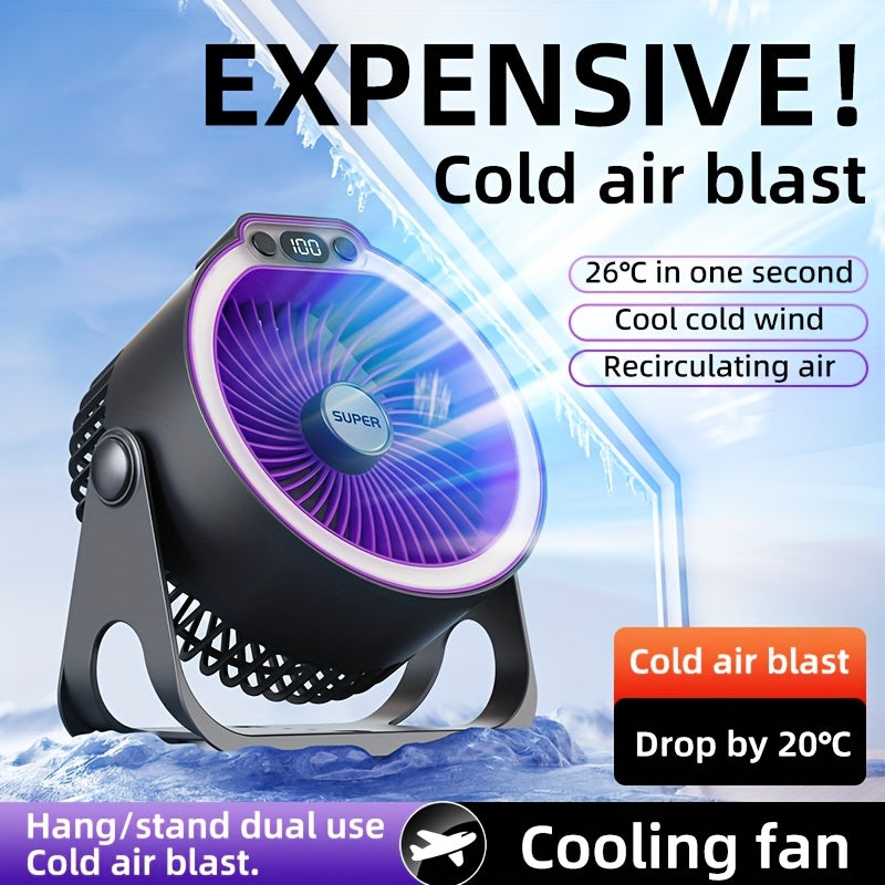 Portable high-style USB desk fan with colorful lighting, five light modes, super powerful airflow