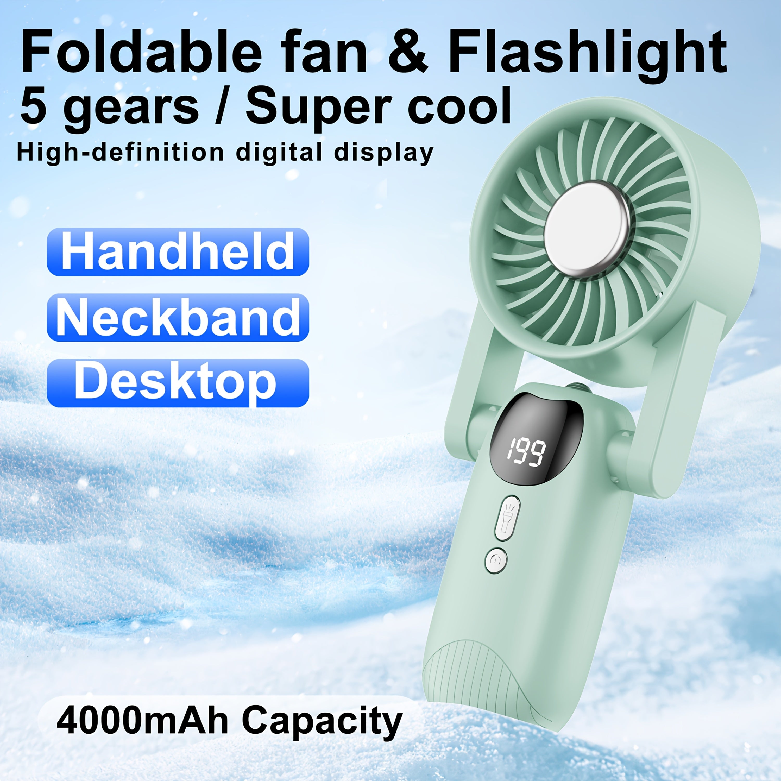 Foldable Digital Display Mini Fan, Essential for Outdoor Office & Students