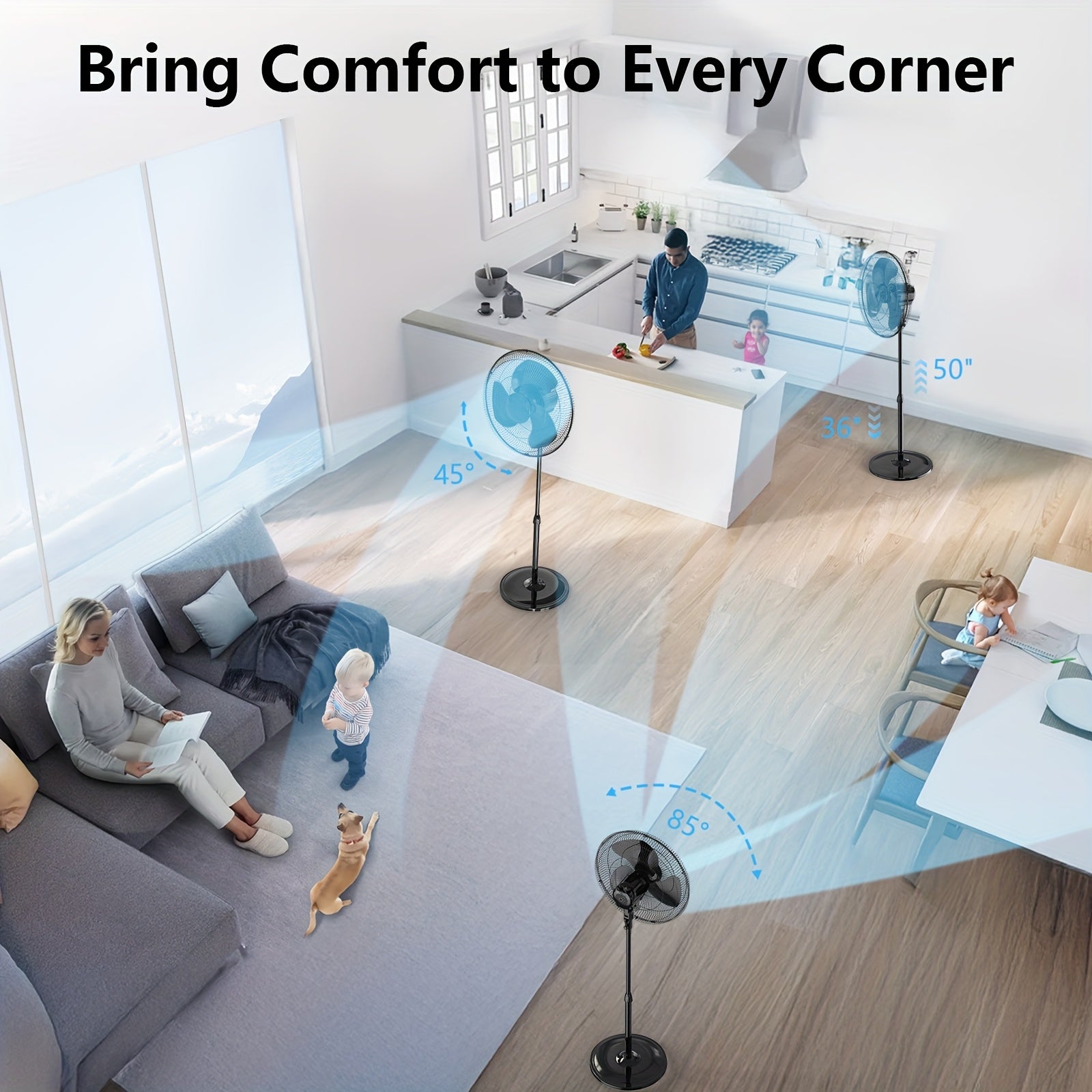 16\u002F18-Inch Pedestal Stand Fan - Quiet 3-Speed Operation, Adjustable Tilt And Height