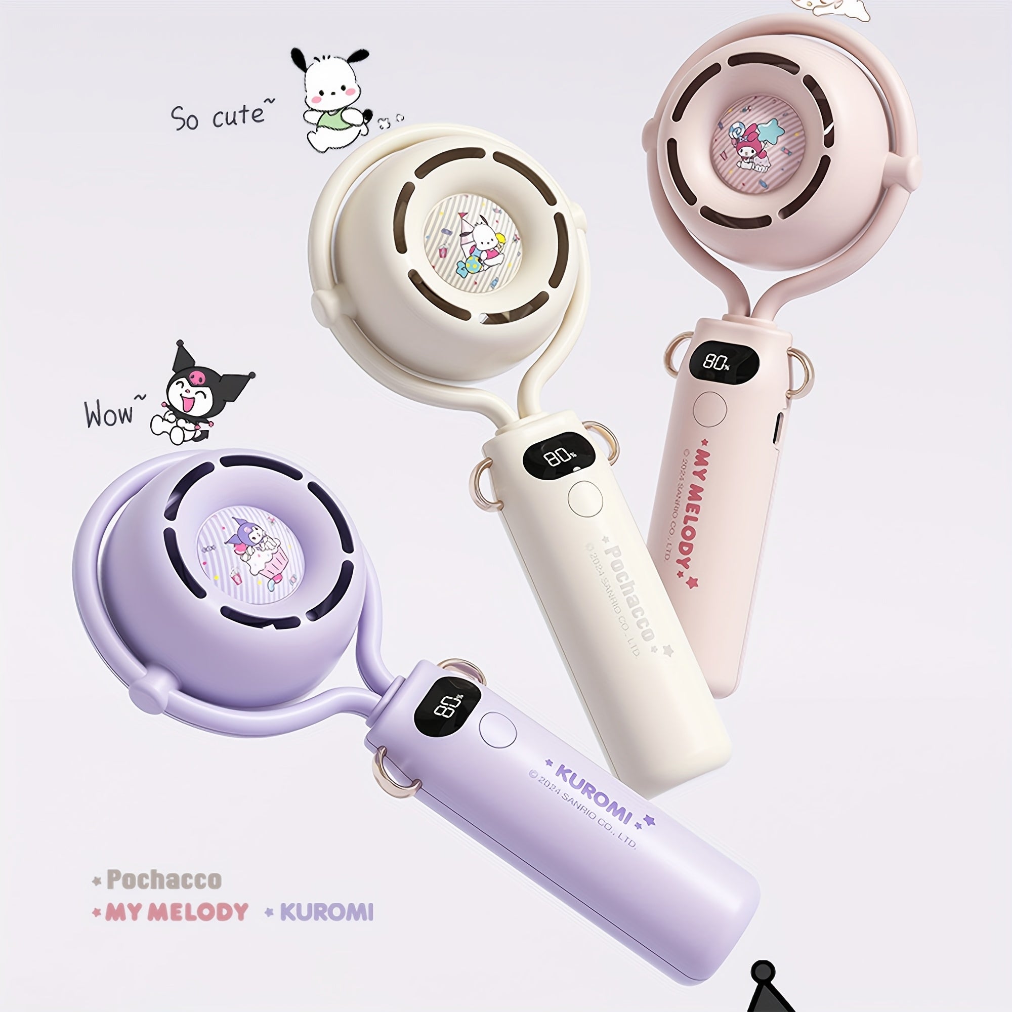 Sanrio Kuromi My Melody Pochacco Mini Handheld Fan - Cute Pink