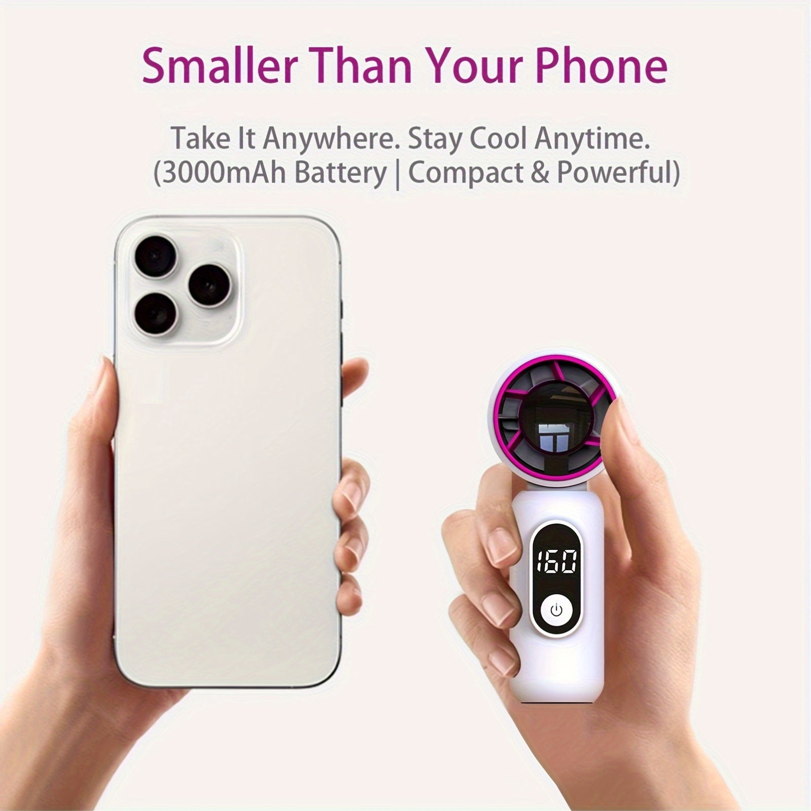 3000mAh Portable Handheld Mini Fan - 30% Longer Battery Life