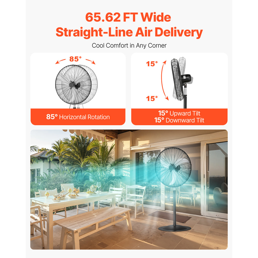 VEVOR 18\u002F20\u002F24\u002F30 inch Industrial Pedestal Fan 3-Speed Oscillating Fan Height Adjustable