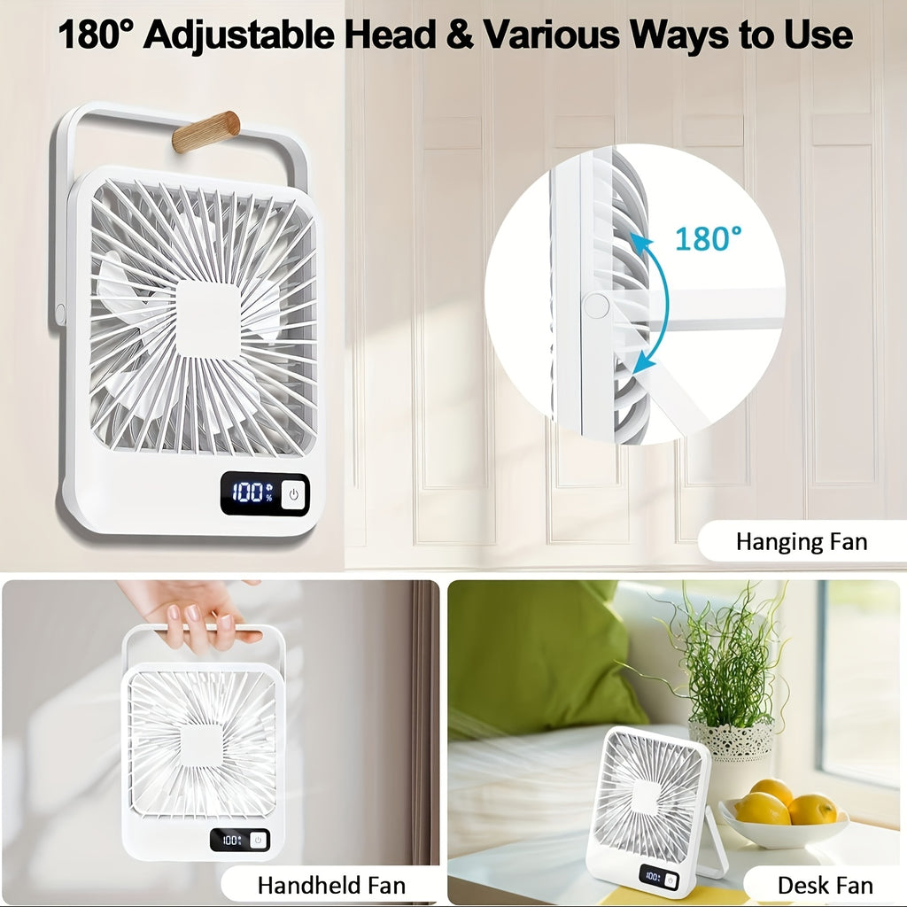 MESIONDY Rechargeable Portable Fan with Power Display, 2000mAh 180° Foldable