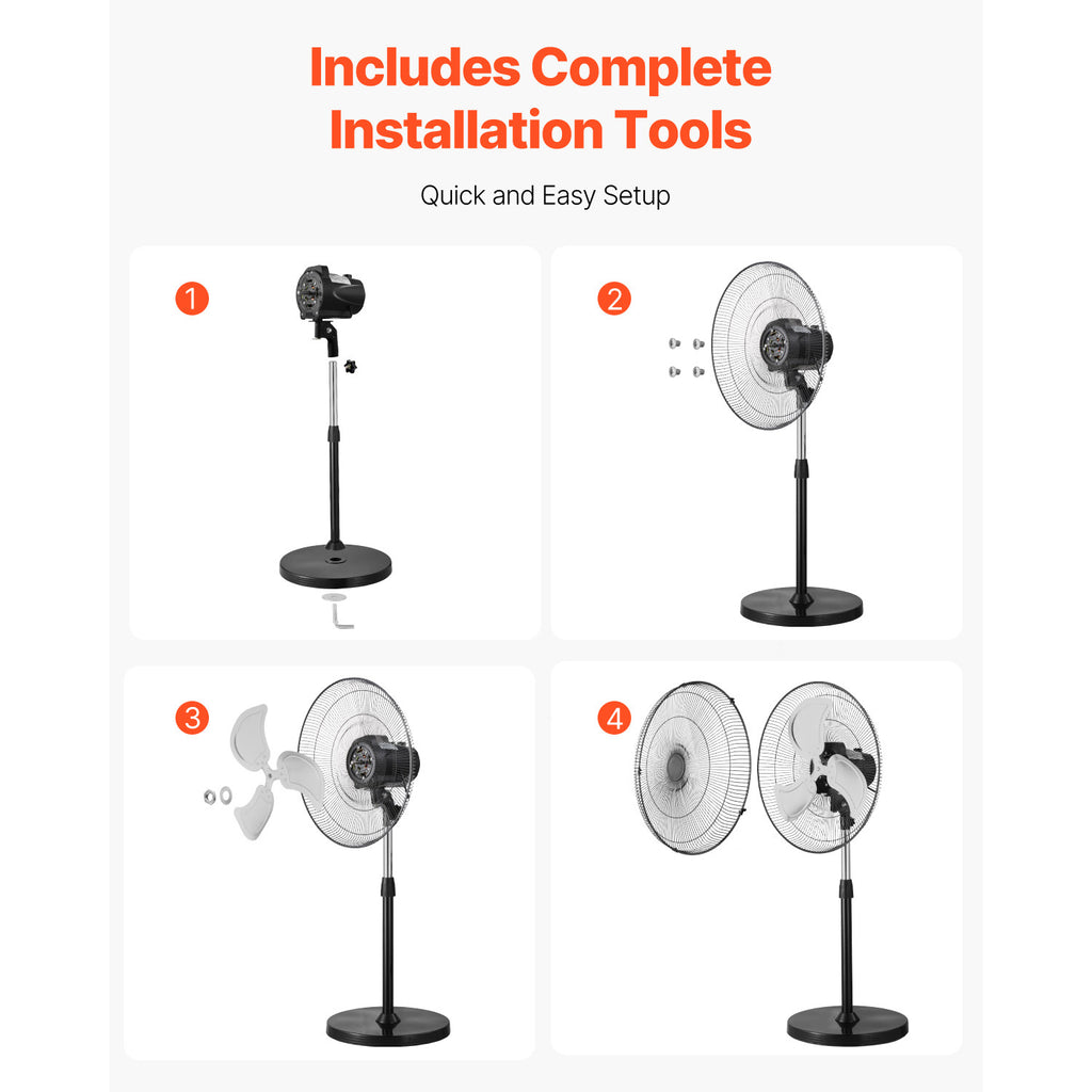 VEVOR 18\u002F20\u002F24\u002F30 inch Industrial Pedestal Fan 3-Speed Oscillating Fan Height Adjustable
