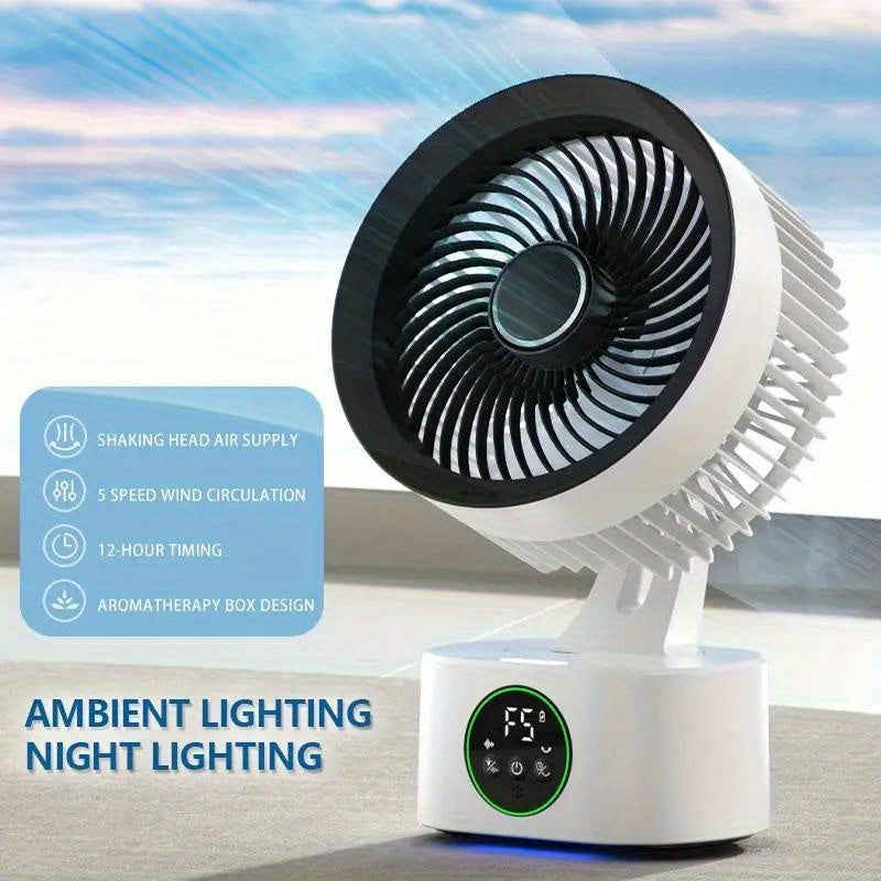 USB plug-in desktop fan, with 5-speed adjustment and mute fan capable of shaking head