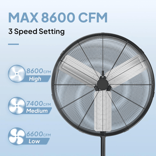 20\u002F 30 Inch Industrial Pedestal Fan, 5000CFM High Velocity and Heavy Duty Standing Fan