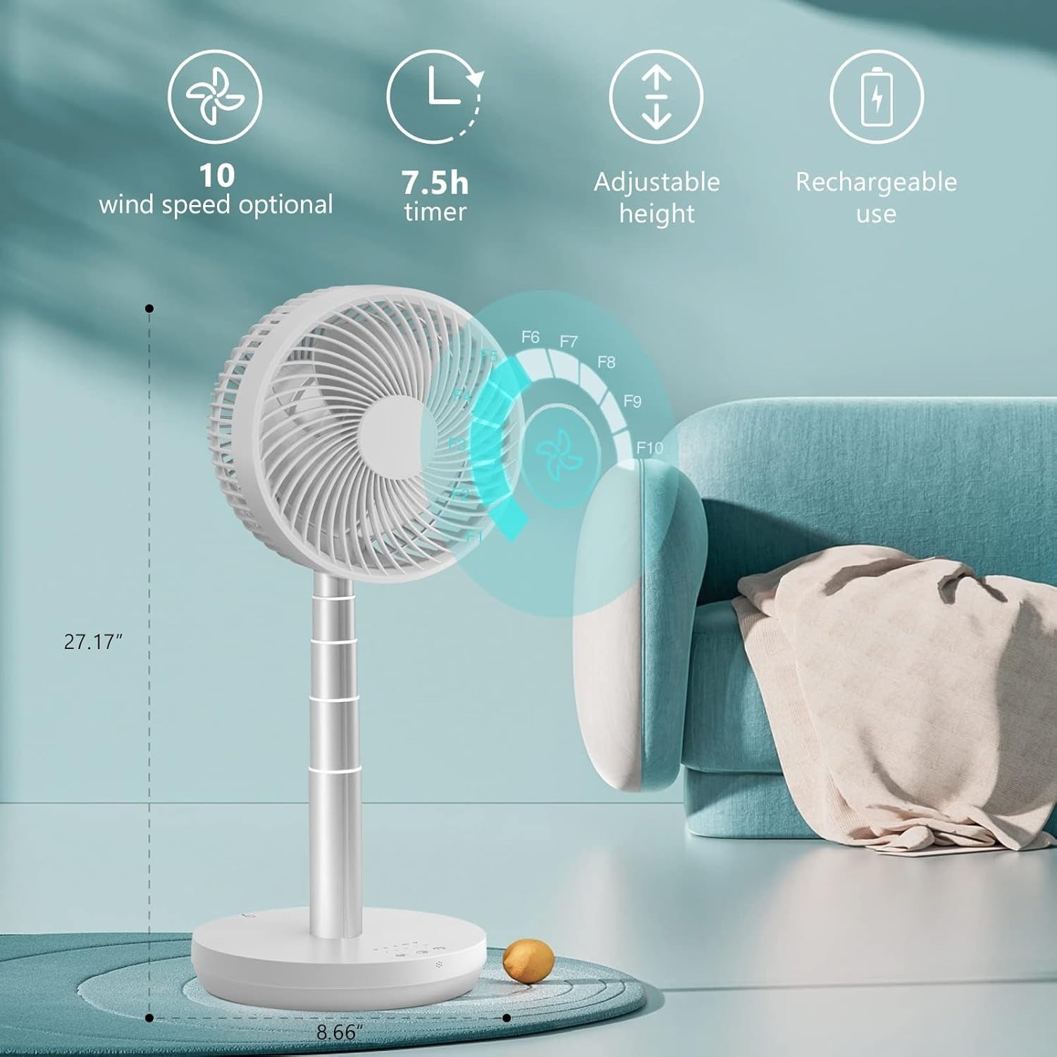 Oscillating Fan Portable Foldable Pedestal Fan - Rechargeable Battery Standing Table Fan with