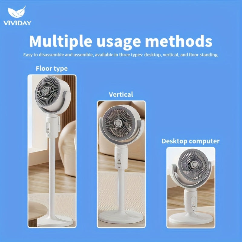 VIVIDAY USB Desk Fan with 3 Adjustable Heights, Wind Speed & Direction Control
