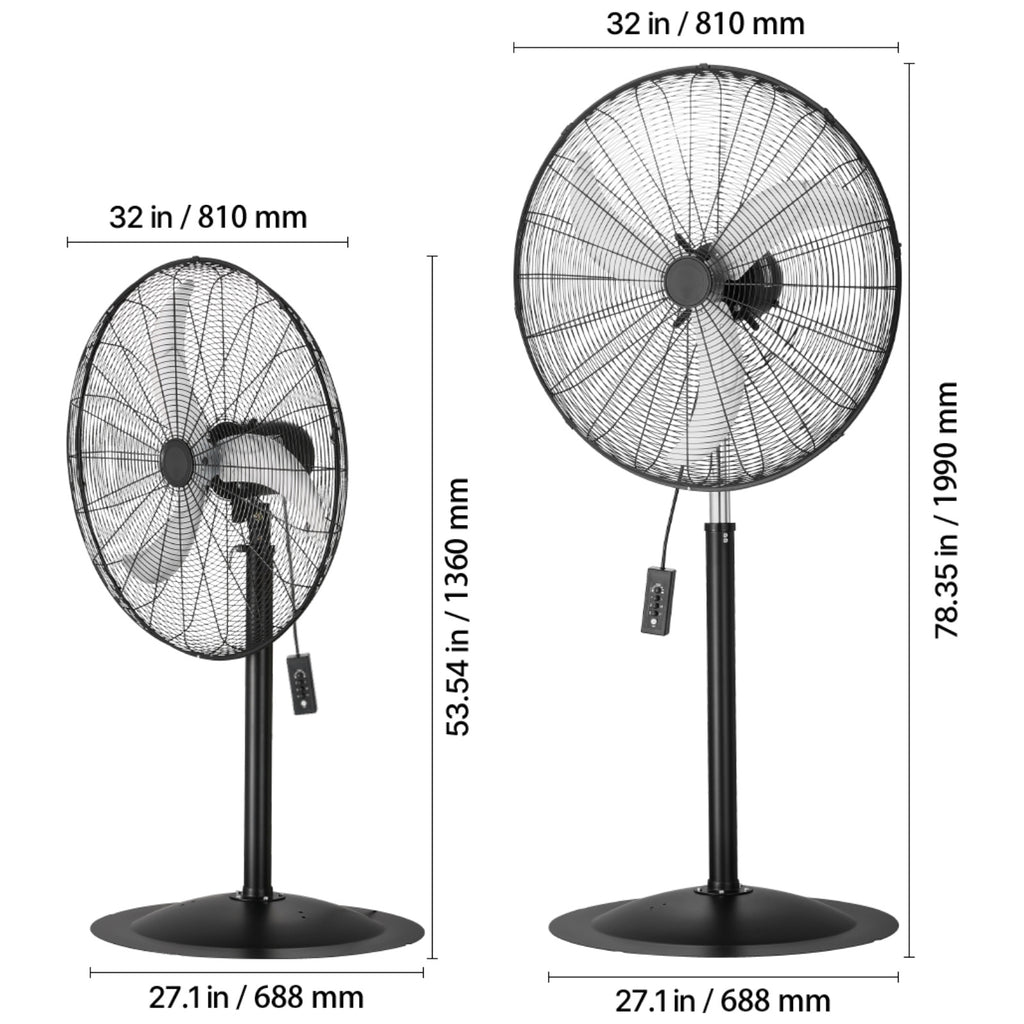 VEVOR 18\u002F20\u002F24\u002F30 inch Industrial Pedestal Fan 3-Speed Oscillating Fan Height Adjustable