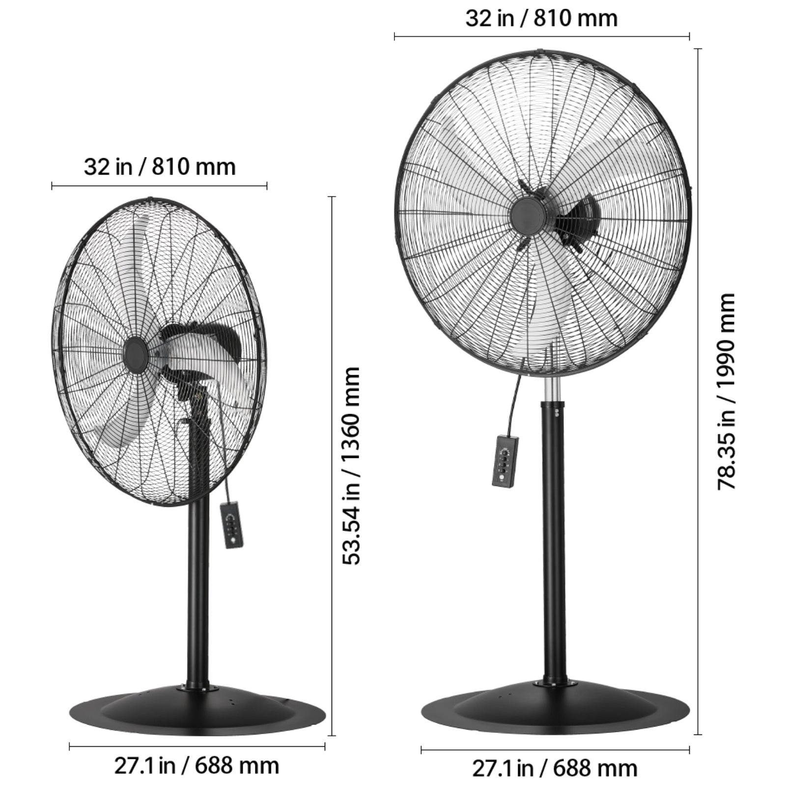 VEVOR 18\u002F20\u002F24\u002F30 inch Industrial Pedestal Fan 3-Speed Oscillating Fan Height Adjustable