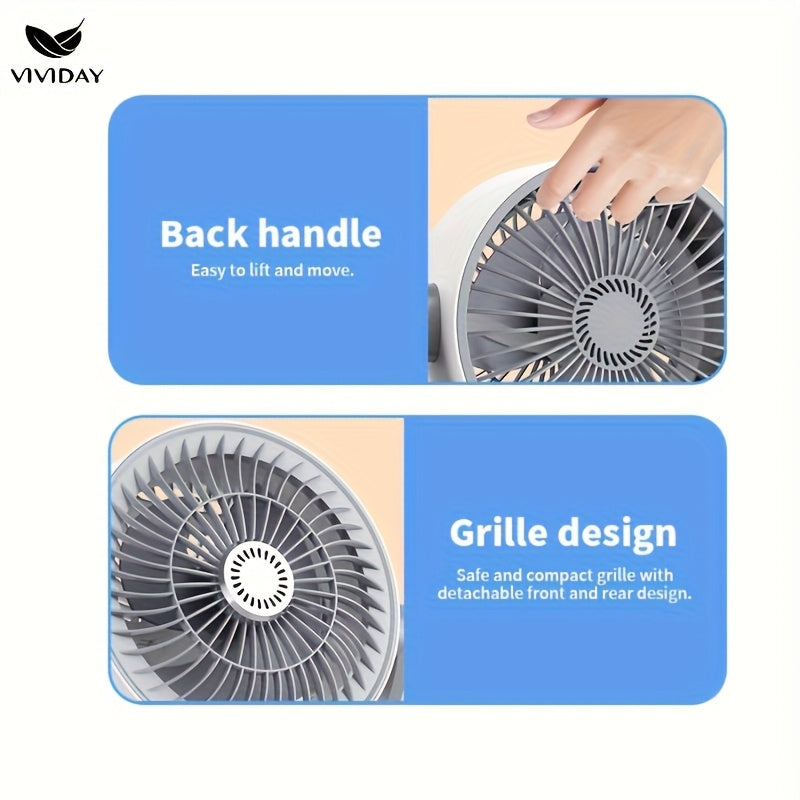 VIVIDAY USB Desk Fan with 3 Adjustable Heights, Wind Speed & Direction Control