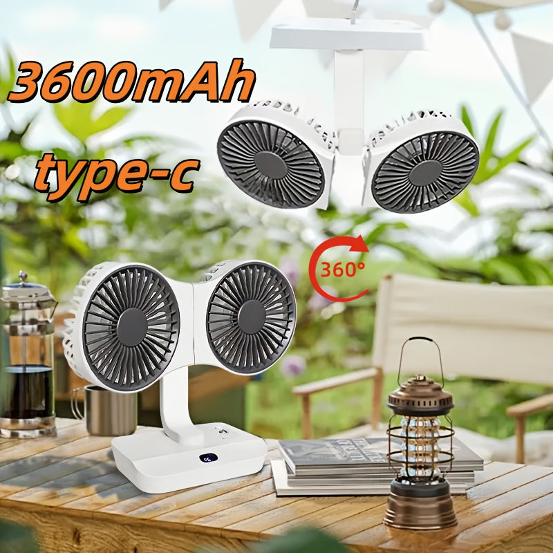 360° Rotatable USB Rechargeable Portable Automatic Rotation Desk Fan with Dual Blades