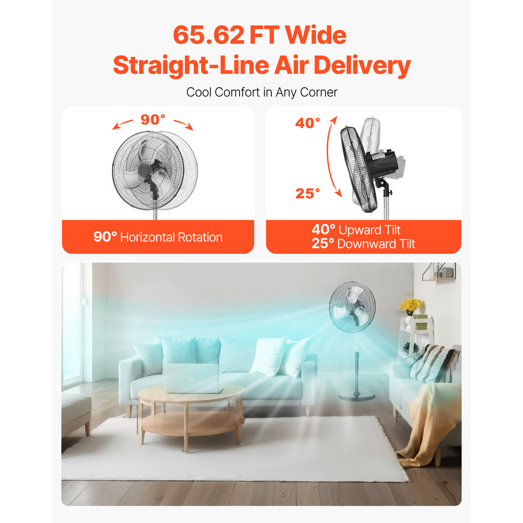 VEVOR 18\u002F20\u002F24\u002F30 inch Industrial Pedestal Fan 3-Speed Oscillating Fan Height Adjustable