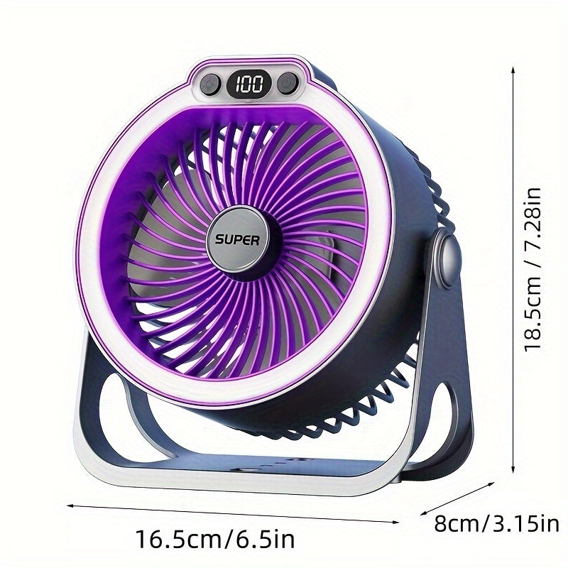 Portable high-style USB desk fan with colorful lighting, five light modes, super powerful airflow